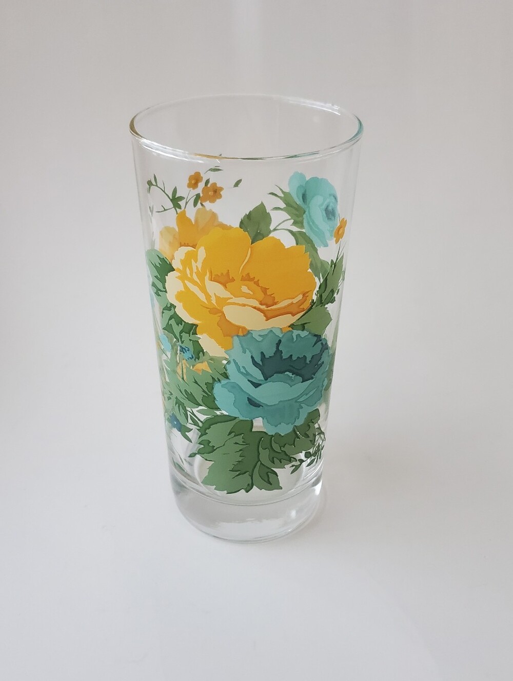 Pioneer Woman Rose Shadow 14 Oz One Drinking Glass Tumbler Floral Yellow Teal